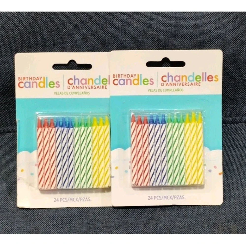 24 Pack Colored Happy Birthday Candles Cake Party Decorations ~ Set of 2